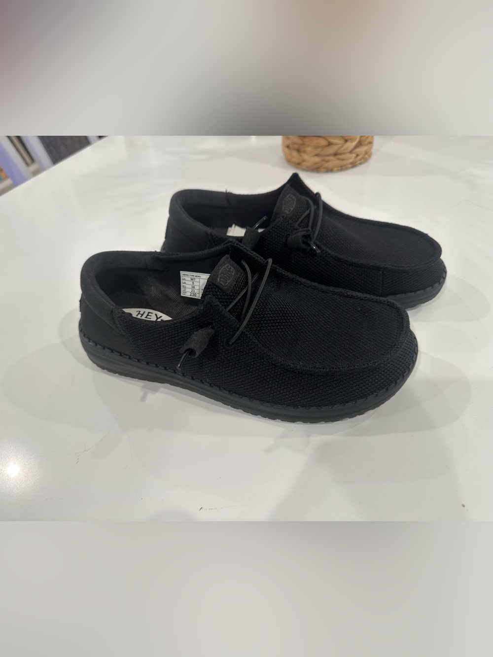 Hey Dude Women's Black Knit Slip-On Loafers